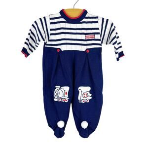 Vintage Glynne Percy Friemanit Train Knit One Piece Romper Size 6 Months